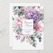 Elegant Pink Lily Purple Hydrangea Watercolor Einladung (Vorne/Hinten)