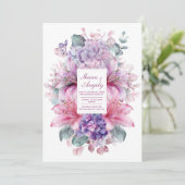 Elegant Pink Lily Purple Hydrangea Watercolor Einladung (Stehend Vorderseite)