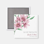 Elegant Pink Lily Wedding Save the Date Magnet (Vorderseite/Rückseite)