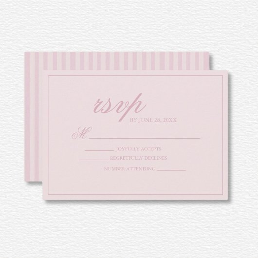 Elegant Pink Lines Wedding RSVP Karte