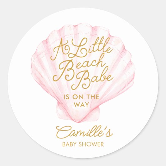 Elegant Pink Little Beach Babe Baby Dusche Runder Aufkleber (Vorderseite)