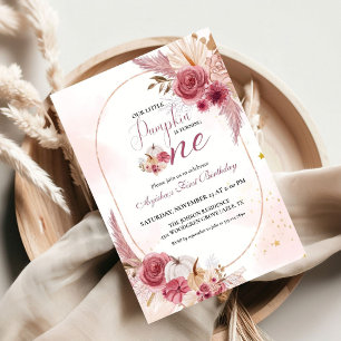 Elegant Pink Little Pumpkin Girl 1. Geburtstag Einladung