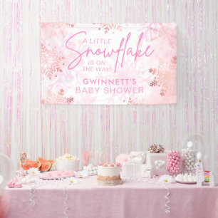 Elegant Pink Little Snowflake Babydusche Banner