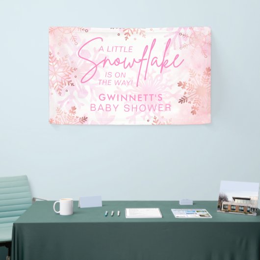 Elegant Pink Little Snowflake Babydusche Banner (Messeveranstaltung)