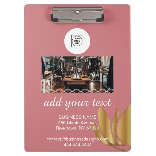 Elegant Pink Logo Custom Text clipboard Klemmbrett (Vorderseite)