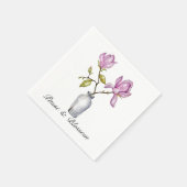 Elegant Pink Magnolia Watercolor in Glass Vase Serviette (Ecke)
