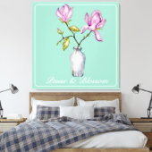 Elegant Pink Magnolia Watercolor Leinwanddruck (Insitu (Schlafzimmer))