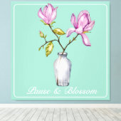 Elegant Pink Magnolia Watercolor Leinwanddruck (Insitu (Holzboden))