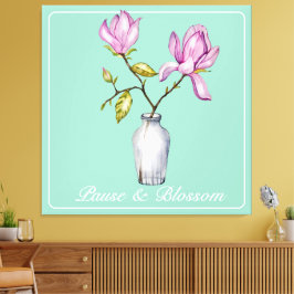 Elegant Pink Magnolia Watercolor Leinwanddruck