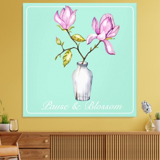 Elegant Pink Magnolia Watercolor Leinwanddruck (Insitu (Wohnzimmer))