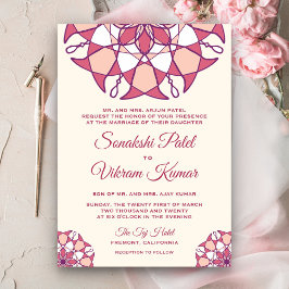 Elegant Pink Mandala Indian Wedding Einladung