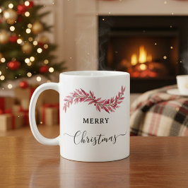Elegant Pink Merry Christmas Mug – Floral Holiday  Kaffeetasse
