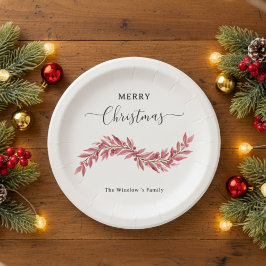 Elegant Pink Merry Christmas Paper Plate – Holiday Pappteller