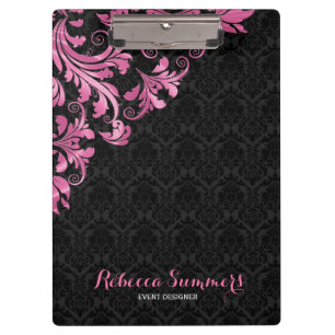 Elegant Pink Metall Lace Black Damasks Klemmbrett
