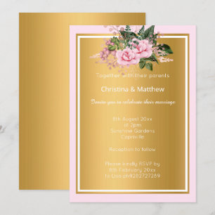 ELEGANT PINK METALLIC GOLD FLORAL 2 WEDD EINLADUNG