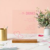Elegant Pink Minimalist Beverage Menu Acrylschild (Hochzeit)