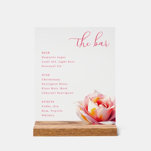 Elegant Pink Minimalist Rose Menu Acrylschild (Vorderseite)