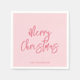 Elegant Pink Minimalist Script Merry Christmas Serviette