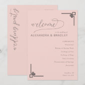 Elegant Pink Minimalist Wedding Schedule Programm (Vorne/Hinten)