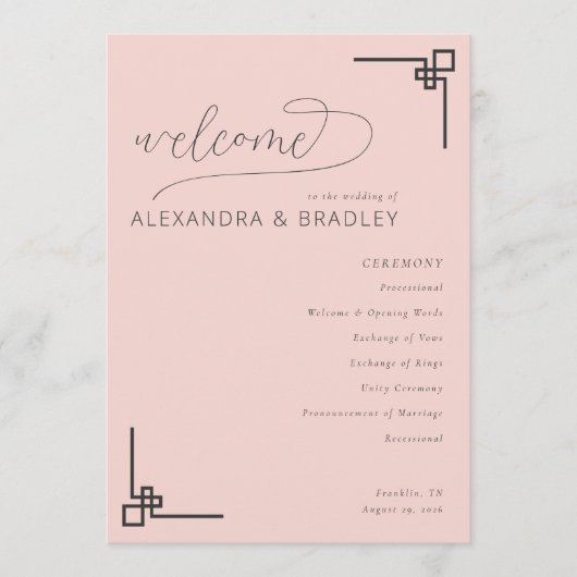 Elegant Pink Minimalist Wedding Schedule Programm (Vorderseite)