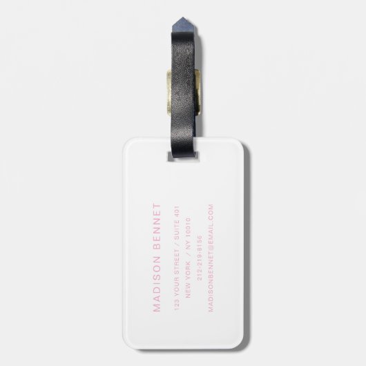 Elegant Pink Monogram Gepäckanhänger (Rückseite vertikal)