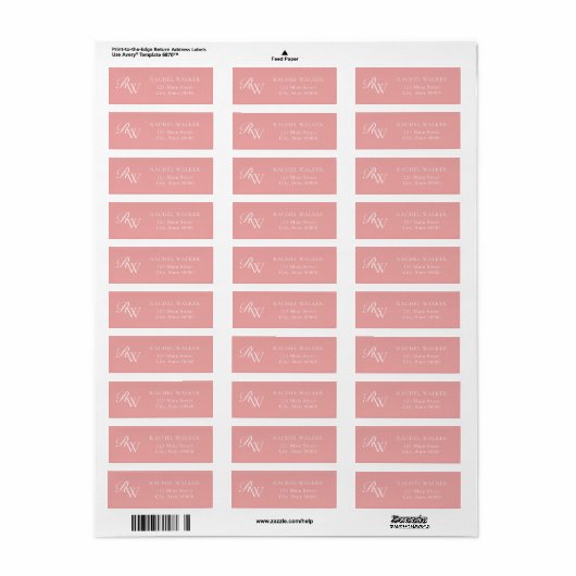 Elegant Pink Monogram Return Address (Vorne)