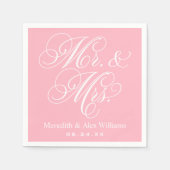 Elegant Pink Mr. und Mrs. Script Custom Monogram Serviette (Vorderseite)