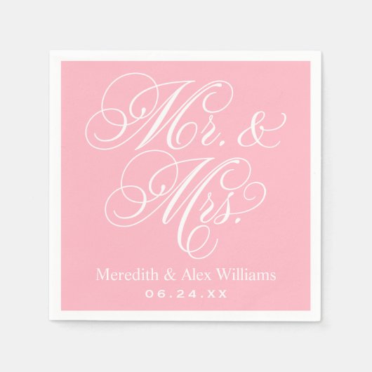 Elegant Pink Mr. und Mrs. Script Custom Monogram Serviette (Vorderseite)