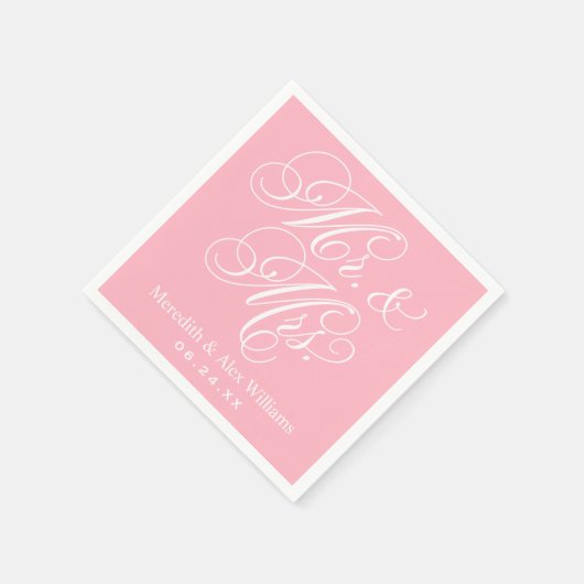 Elegant Pink Mr. und Mrs. Script Custom Monogram Serviette (Ecke)