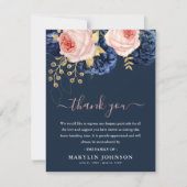 Elegant Pink & Navy Florals Begräbnis Vielen Dank Dankeskarte (Vorderseite)