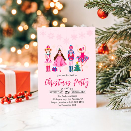 Elegant Pink Nutcracker Ballet Christmas Party Einladung