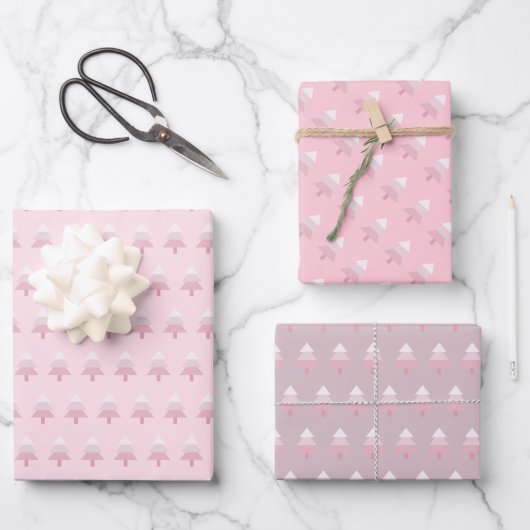 Elegant Pink Ombre Christmas Tree Muster Geschenkpapier Set (Vorderseite)