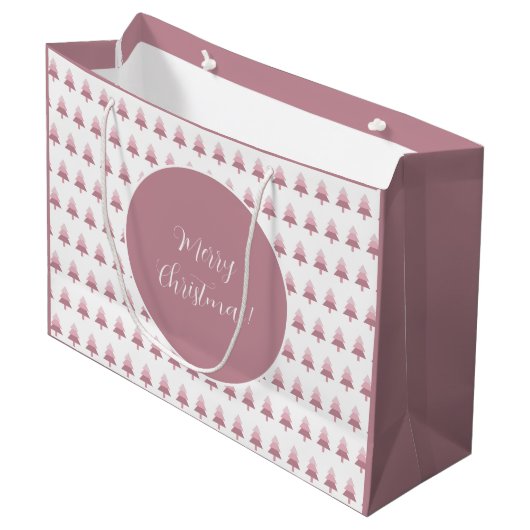 Elegant Pink Ombre Christmas Tree Muster Große Geschenktüte (Vorderseite Schrägansicht)
