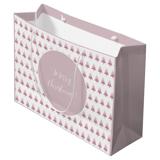 Elegant Pink Ombre Christmas Tree Muster Große Geschenktüte (Vorderseite Schrägansicht)