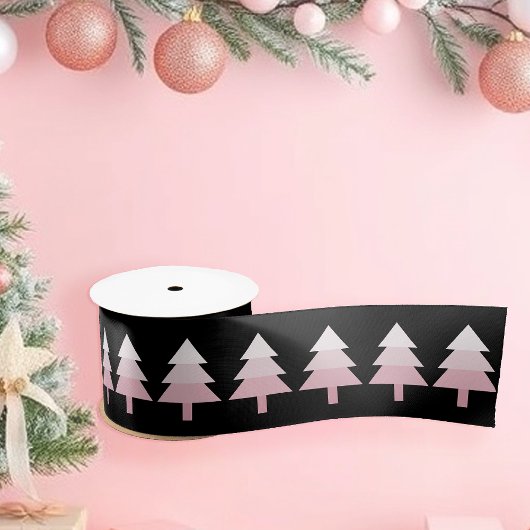 Elegant Pink Ombre Christmas Tree Muster Satinband