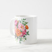 Elegant Pink & Orange Peonies Floral Coffee Mug Kaffeetasse (Vorderseite Links)