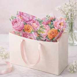 Elegant Pink & Orange Peonies Floral Tissue Paper Seidenpapier