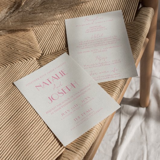 Elegant Pink Orange Stylish All In One Wedding Einladung