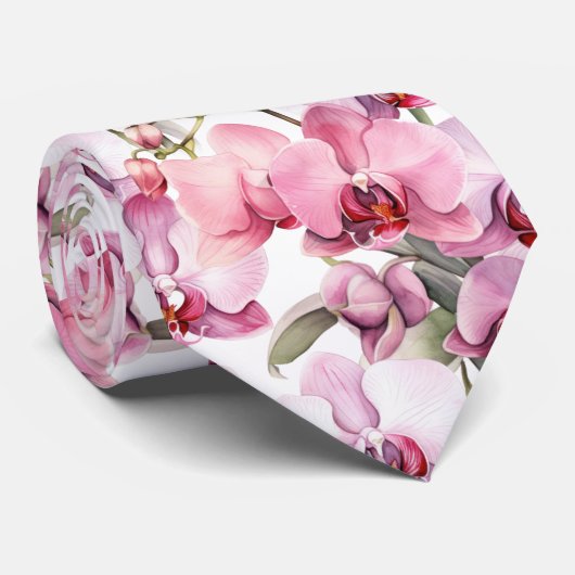 Elegant Pink Orchid Neck Tie Krawatte (Gerollt)