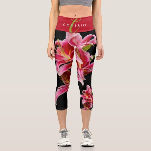 Elegant Pink Oriental Lilies Capri Leggings (Vorderseite)