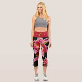 Elegant Pink Oriental Lilies Capri Leggings