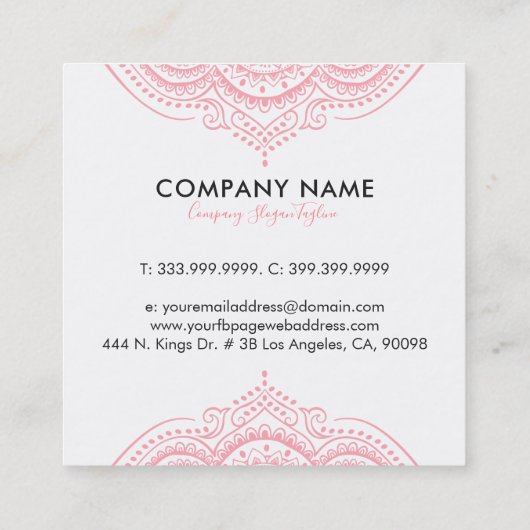 Elegant Pink Paisley Mandala Quadratische Visitenkarte (Rückseite)