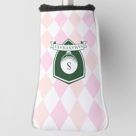 Elegant Pink Pattern Green Golfer Name Monogram Golf Headcover (Rotieren 90)