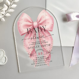 Elegant Pink Pearl Bow Baby Shower Acryleinladungen