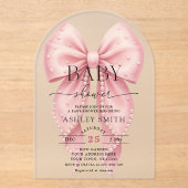 Elegant Pink Pearl Bow Baby Shower Acryleinladungen (Vorderseite)