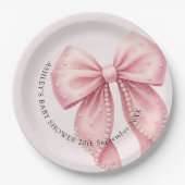Elegant Pink Pearl Bow Baby Shower Pappteller (Vorderseite)