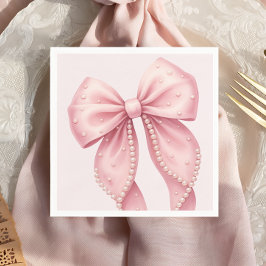 Elegant Pink Pearl Bow Baby Shower Serviette