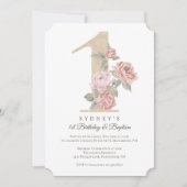 Elegant Pink Peony Baby's 1. Geburtstag & Taufe Einladung (Vorderseite)