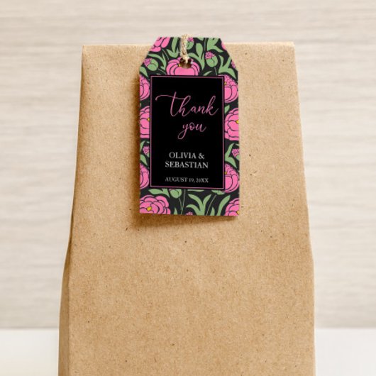 Elegant Pink Peony Blume Hochzeit Danke Geschenkanhänger