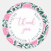 Elegant Pink Peony Blume Hochzeit Danke Runder Aufkleber (Vorderseite)